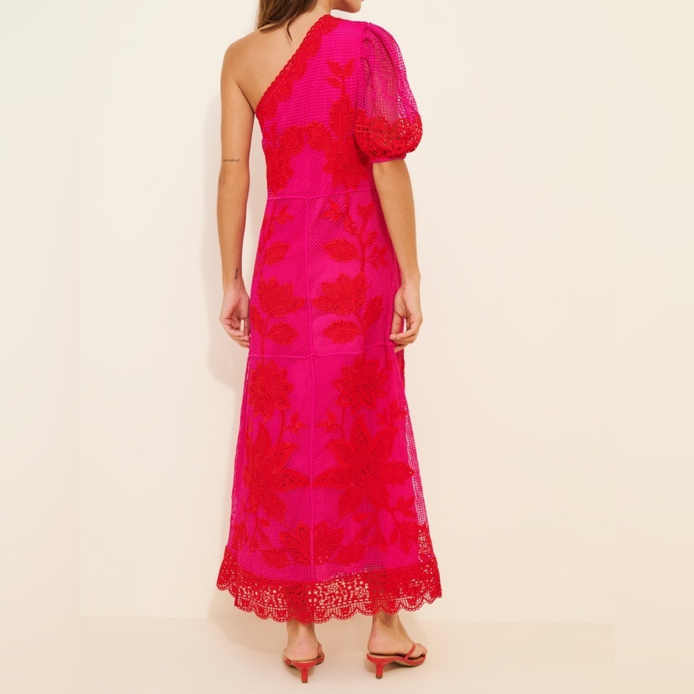 Farm Rio Guipuire Lace One-Shoulder Maxi Dress Size L - Picture 6 of 15